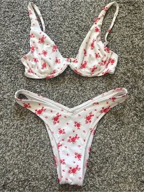 Hollister Red and White Floral Bikini